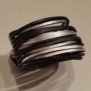 Linea Pelle Like New Adjustable Black Leather With Silver Accents Bracelet